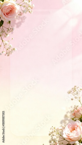 Romantic Floral Frame with Roses and Baby's Breath for Invitations and Design