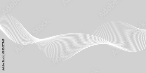 Futuristic gray white abstract background with shining wave lines pattern for banner, wallpaper, cover. Vector illustration