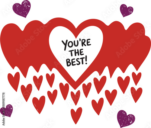 A sweet message with many red and purple hearts scattered around a central Youre the Best sentiment