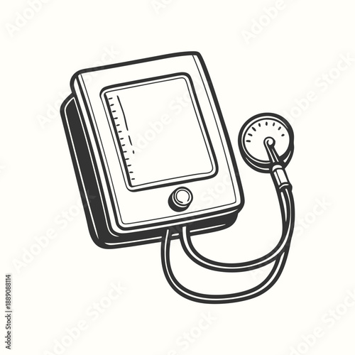 A vintage medical device with an analog display shows an antique blood pressure monitor