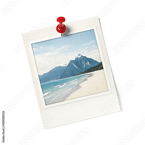 white polaroid instant photo frame pinned with photo isolated on a transparent background