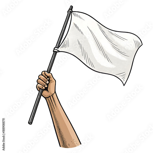 A hand sketch holding a  white flag symbolizes defeat Isolated on transparent background