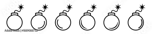 Bomb Line Icon Set. Bomb with Burning Fuse Line Icon Set.