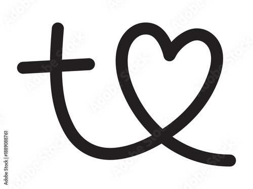 Minimal Hand Drawn Christian Cross and Heart Calligraphic Symbol