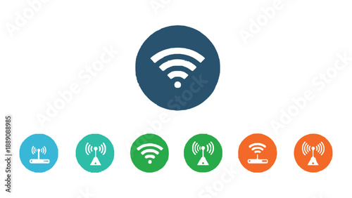 A collection of colorful WiFi icons on a white background