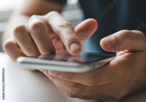 A businessman and a woman are using a mobile smartphone and digital tablet, holding the touch screen device with their hands for smart communication and internet technology