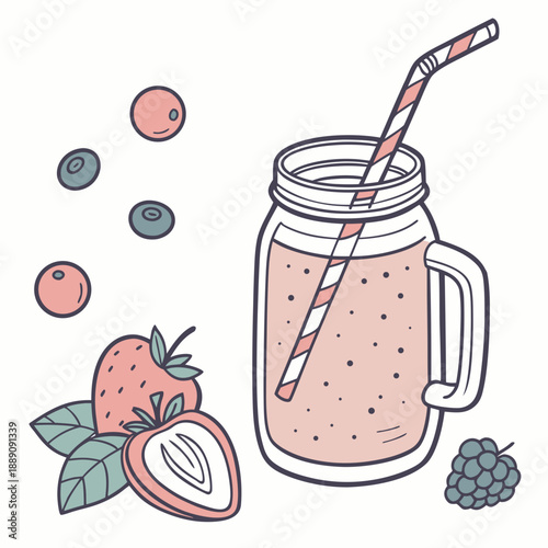 Refreshing berry smoothie in a mason jar