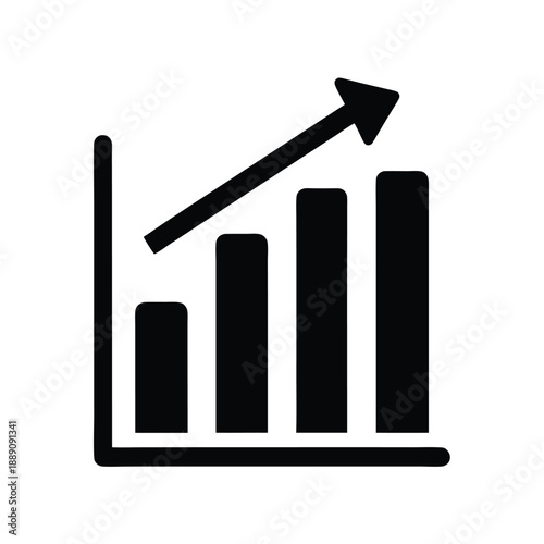 Black monochrome graph showcases upward trajectory and improvement with ascending arrow on solid background