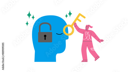 A person unlocking their mind with a large golden key to freedom