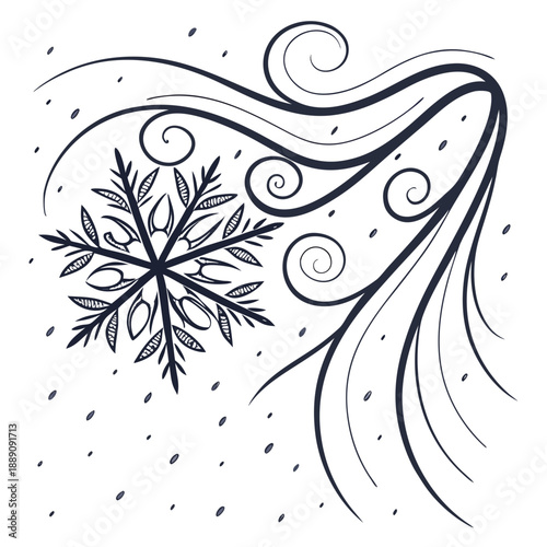 Elegant snowflake with swirling winds