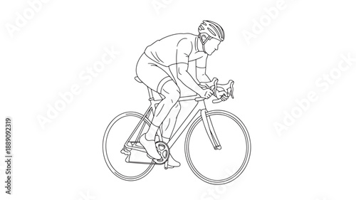 A simple line drawing depicts a cyclist in motion focused on the activity of road biking