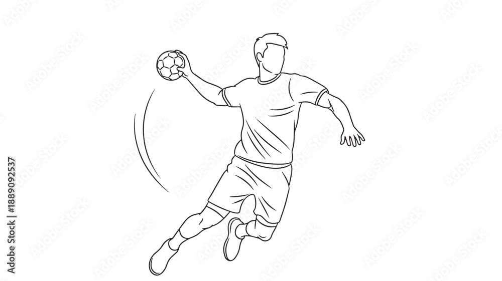 Obraz premium A dynamic line drawing depicts a handball player in mid throw showcasing athletic movement and skill
