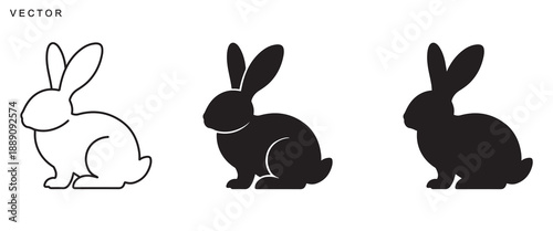 Easter bunny rabbits silhouettes vector illustration, Happy Easter vector design on a white background