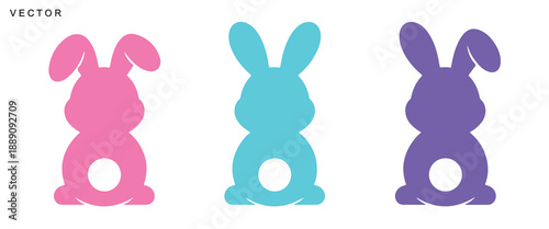 Easter bunny rabbits silhouettes vector illustration, Happy Easter vector design on a white background