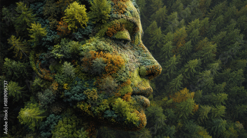 Aerial View of Dense Forest Canopy with Rocky Outcrop