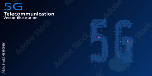 Illustration of 5g technology with a blue gradient and digital network elements
