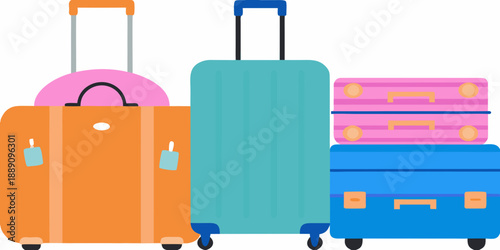 Colorful assortment of travel luggage and suitcases stacked together