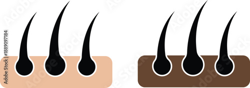 Hair follicle and growth icon on light and dark skin tone vector illustration