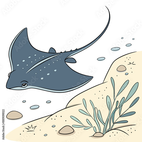 Gentle ray gliding over seabed