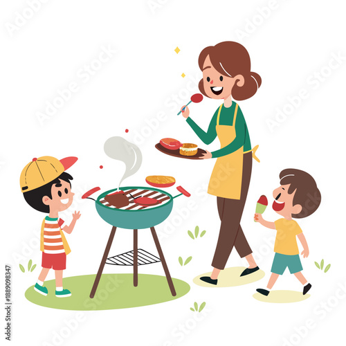Family enjoying outdoor grilling