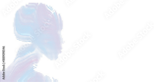 Digital human head silhouette formed by blue and purple dots illustration