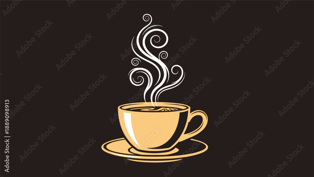 Obraz premium Cup of hot coffee with swirls of steam on a dark background representing a morning routine or a relaxing break with a warm drink.