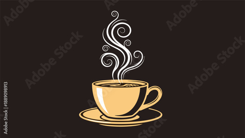 Cup of hot coffee with swirls of steam on a dark background representing a morning routine or a relaxing break with a warm drink.