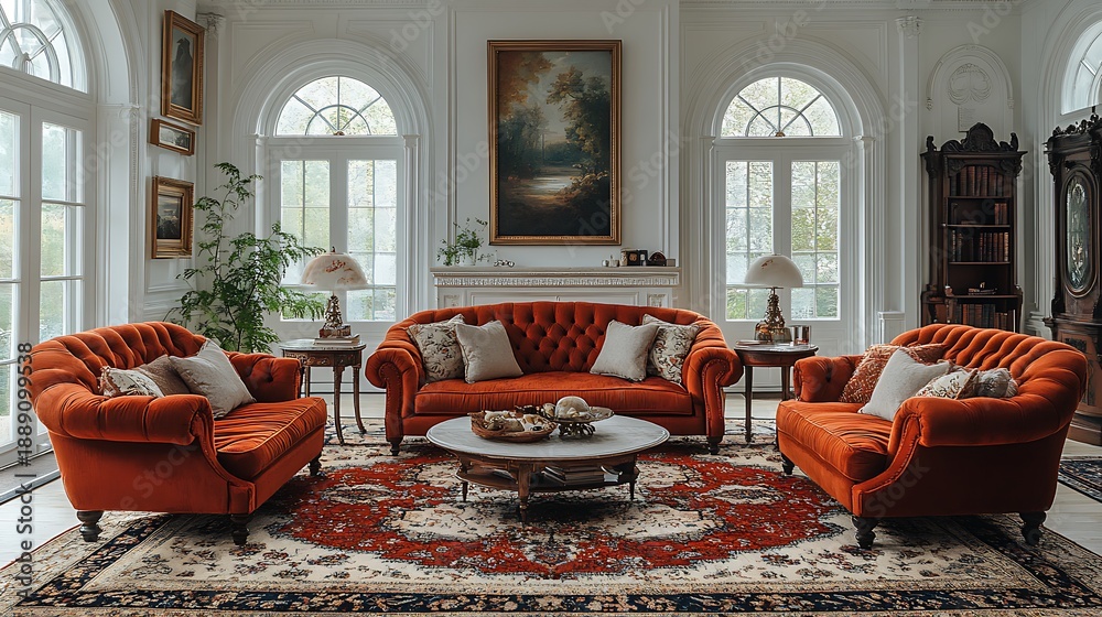 Naklejka premium Luxurious orange velvet furniture interior design