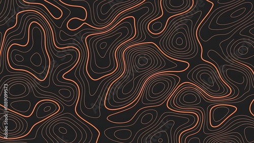 Modern topographic design with vibrant orange lines on black background