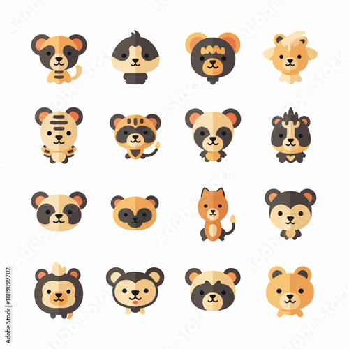Cartoon Animal Faces Set