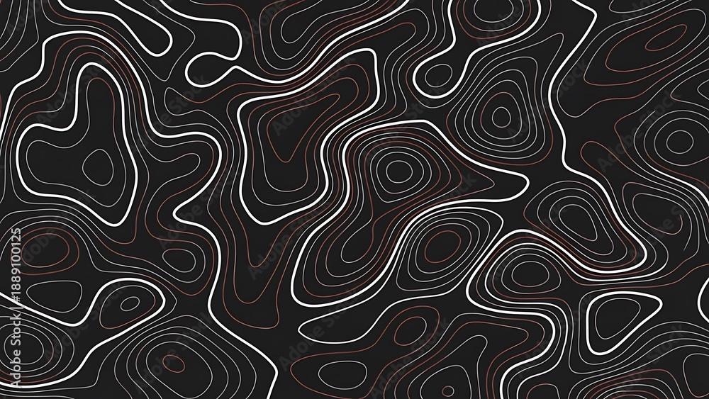 Fototapeta premium Modern abstract topographic map design with white and red lines on black background