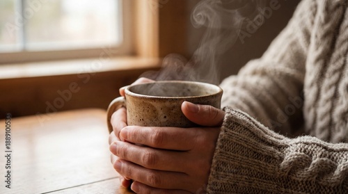 Cozy scene of hands cupping...