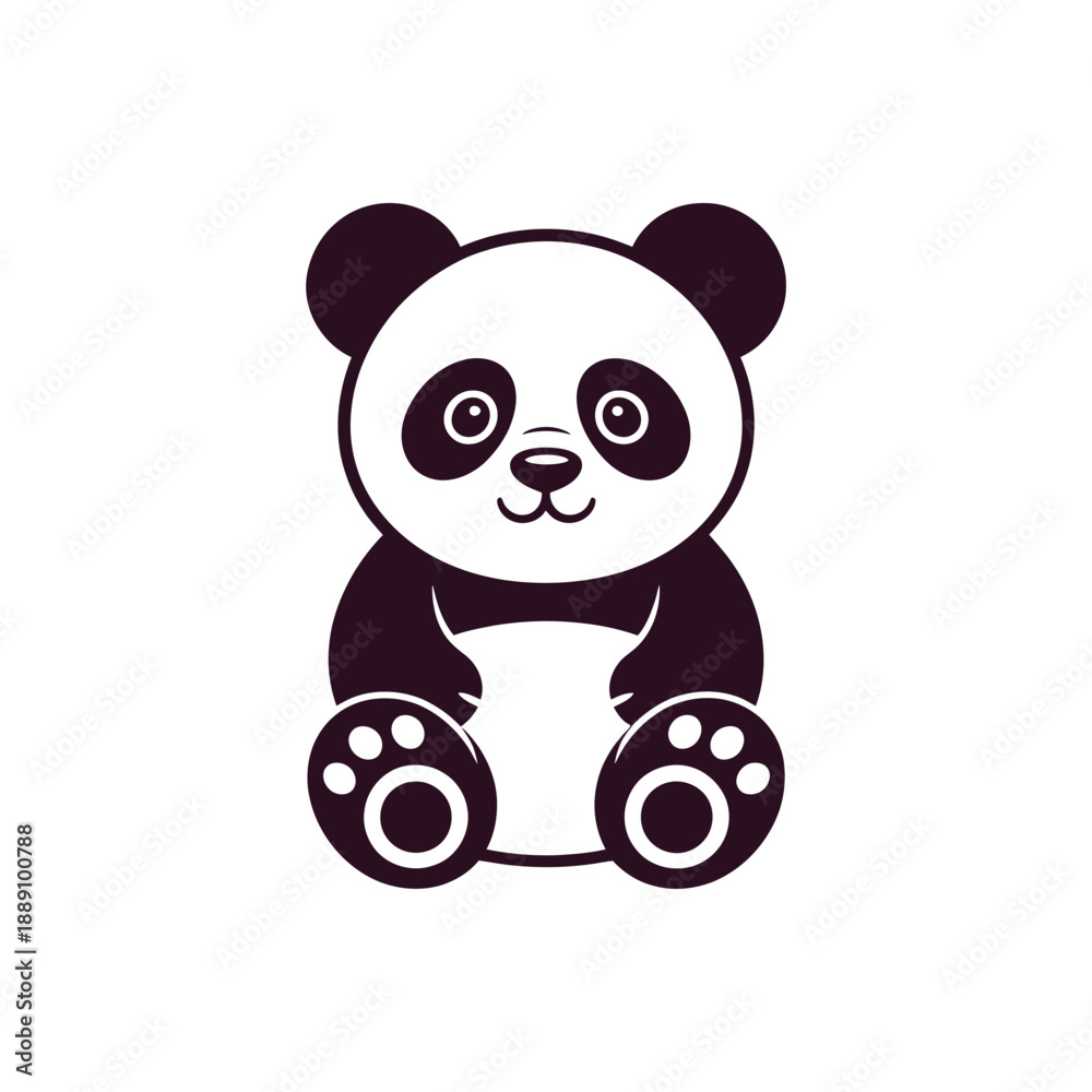 Fototapeta premium Adorable cartoon panda with large eyes and prominent paw prints