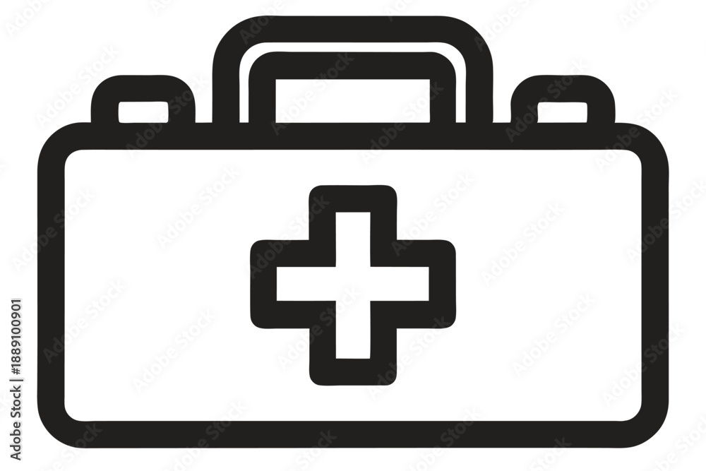 Obraz premium Black outline of a first aid kit with cross symbol presented on white backdrop