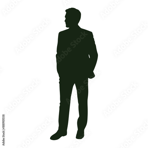 Silhouette of a man in a suit standing in a formal pose