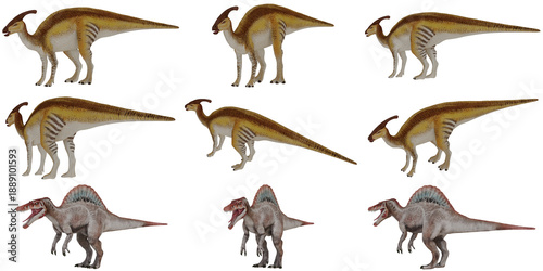 Collection of dinosaur model figures on display.
