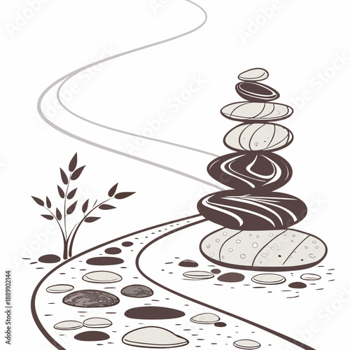 Balanced stones on a serene path