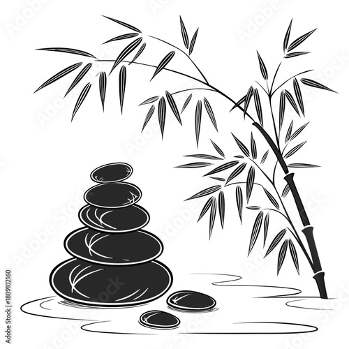 Balanced zen garden with bamboo