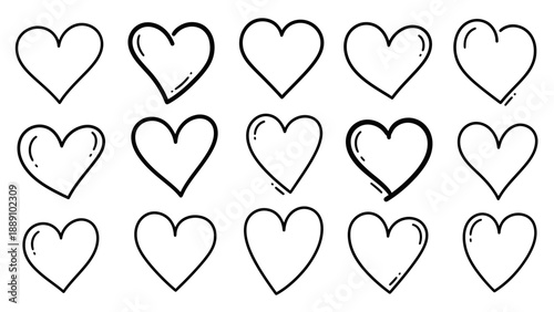 Hand-Drawn Hearts: A collection of hand-drawn hearts, showcasing a variety of unique shapes and styles, exuding a playful and artistic charm.