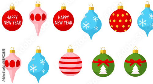 Festive Christmas Ornaments for Holiday Celebrations: a colorful assortment of retro decorations evoke cheerful nostalgia and add a whimsical touch to your seasonal design project,.