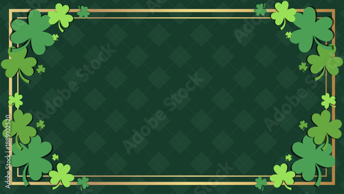 Green Lucky Clover Leaf Border Frame. Nature Themed Botanical Decoration with Copy Space