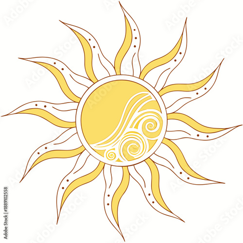 Stylized sun with swirling design