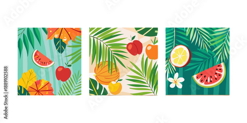 Vibrant tropical fruits and leaves