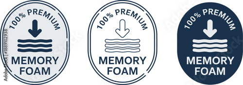100% Premium Memory Foam Quality Badge Set with Mattress Layer Icon, Bedding Material Certification and Sleep Comfort Guarantee Labels