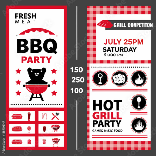 BBQ party promotional flyer with bear illustration and event details