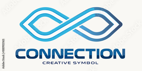 Blue infinity symbol with the word connection and creative symbol text