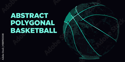 Abstract polygonal basketball illustration with teal and dark shades