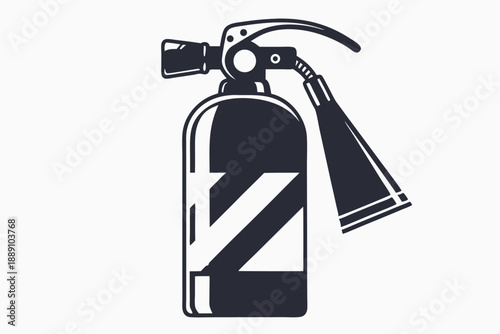 Dark monotone fire extinguisher stands against a simple background, offering a stark safety reminder