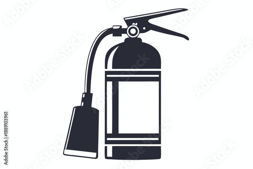 drawing presents a fire extinguisher in simple black and white colors