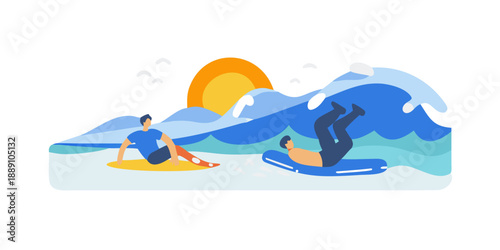 Surfer riding a wave at sunset